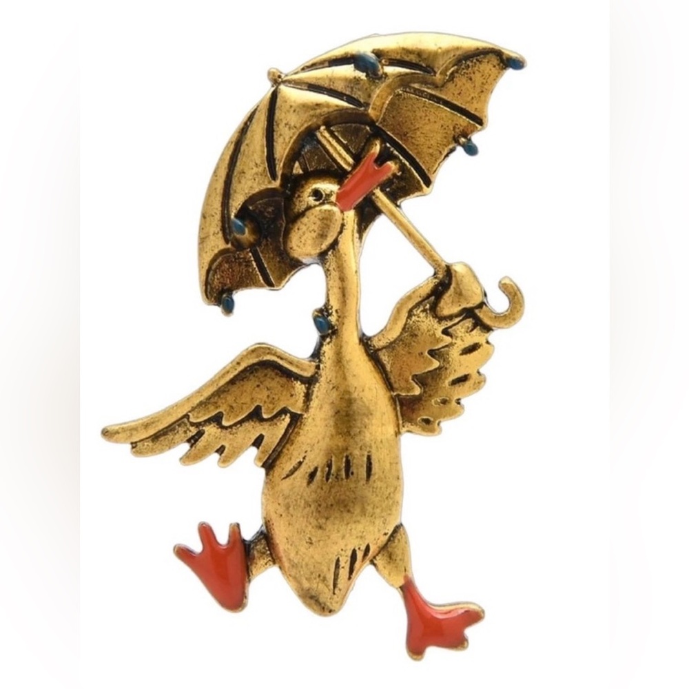 Gold Goose with Umbrella Brooch